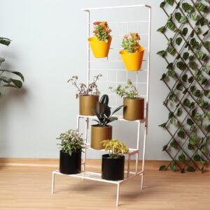 3 tier metal plant stand with vertical grid