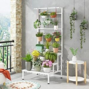 large 4 tier metal plant stand with vertical grid