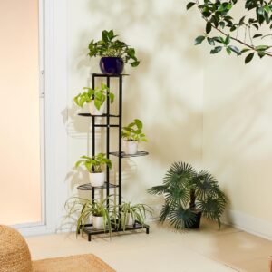 multi tier black metal plant stand – 6 pot vertical planter rack
